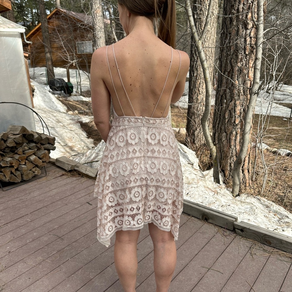 Free People Ivory Floral Backless Dress